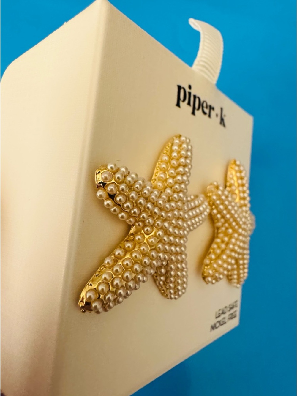 NWT Piper.K Gold Starfish Pearl Cluster Earrings - Picture 5 of 5